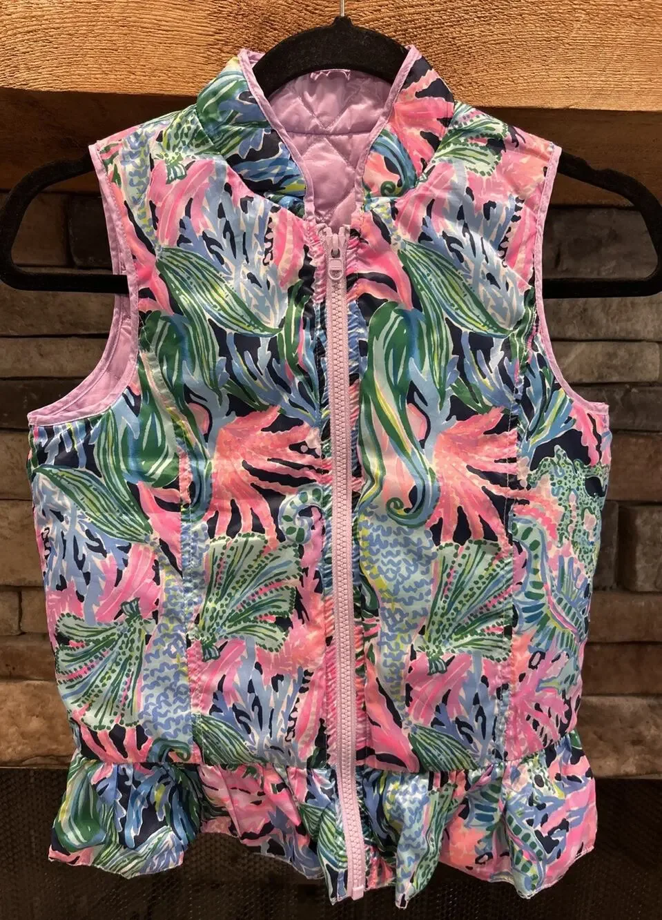Girls Lilly Pulitzer Melanie Puffer Quilted Reversible Vest Size L *B3